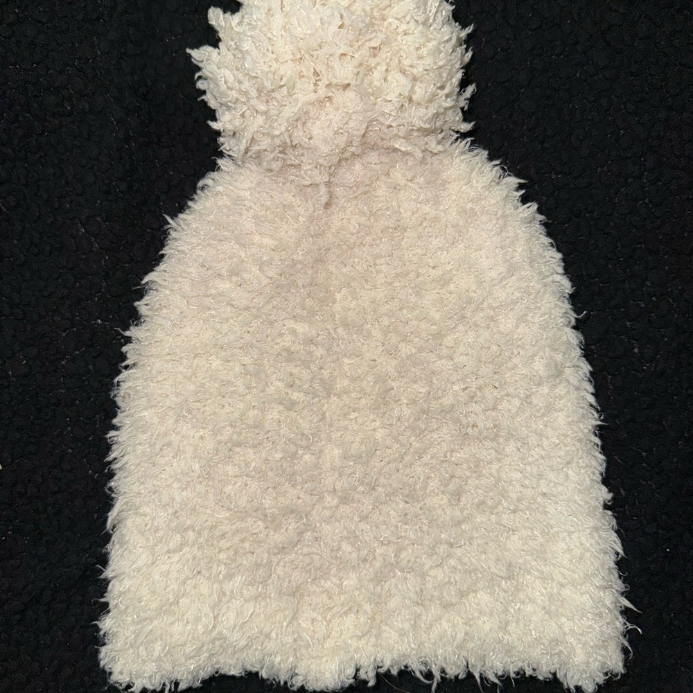 Cozy White Fuzzy Pom-Pom Beanie